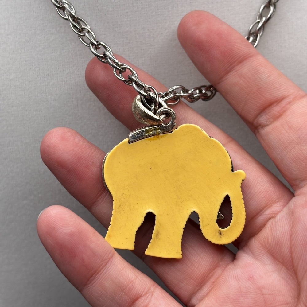 VTG Silver Tone Elephant Pendant Necklace AB Rhinestones Lobster Clasp Chain Y2K - Picture 6 of 9